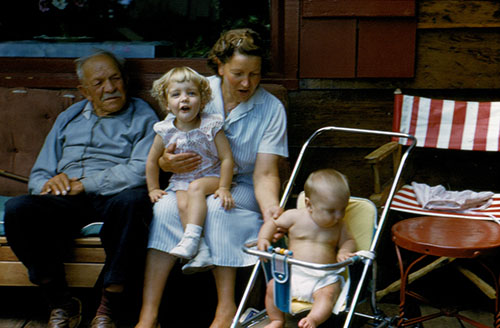Great Grandpa Hanni - whom I never got to meet - sitting with Grandma, Karen, and Donald.  He moved with his children from Switzerland where he had been a train engineer.  He had hoped to move with his wife but she did not survive a surgery.